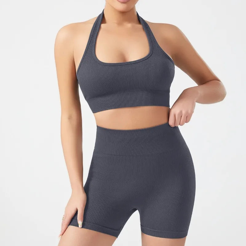 Cadore Ribbed Backless Set – Sports Bra & Hip-Lifting Shorts