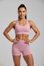 Cadore Seamless Ribbed Set – Yoga Top & High-Waist Shorts