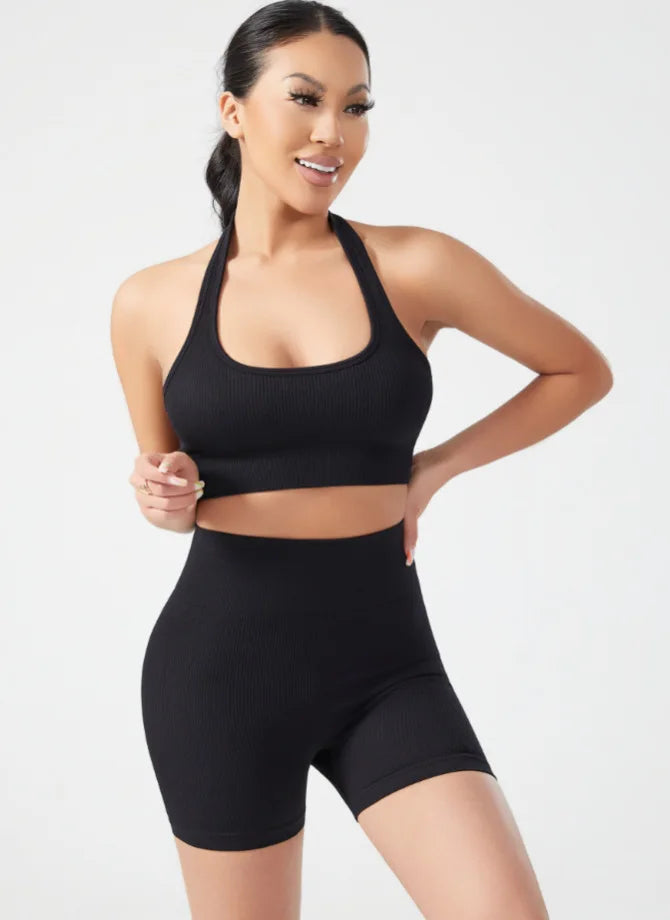 Cadore Ribbed Backless Set – Sports Bra & Hip-Lifting Shorts
