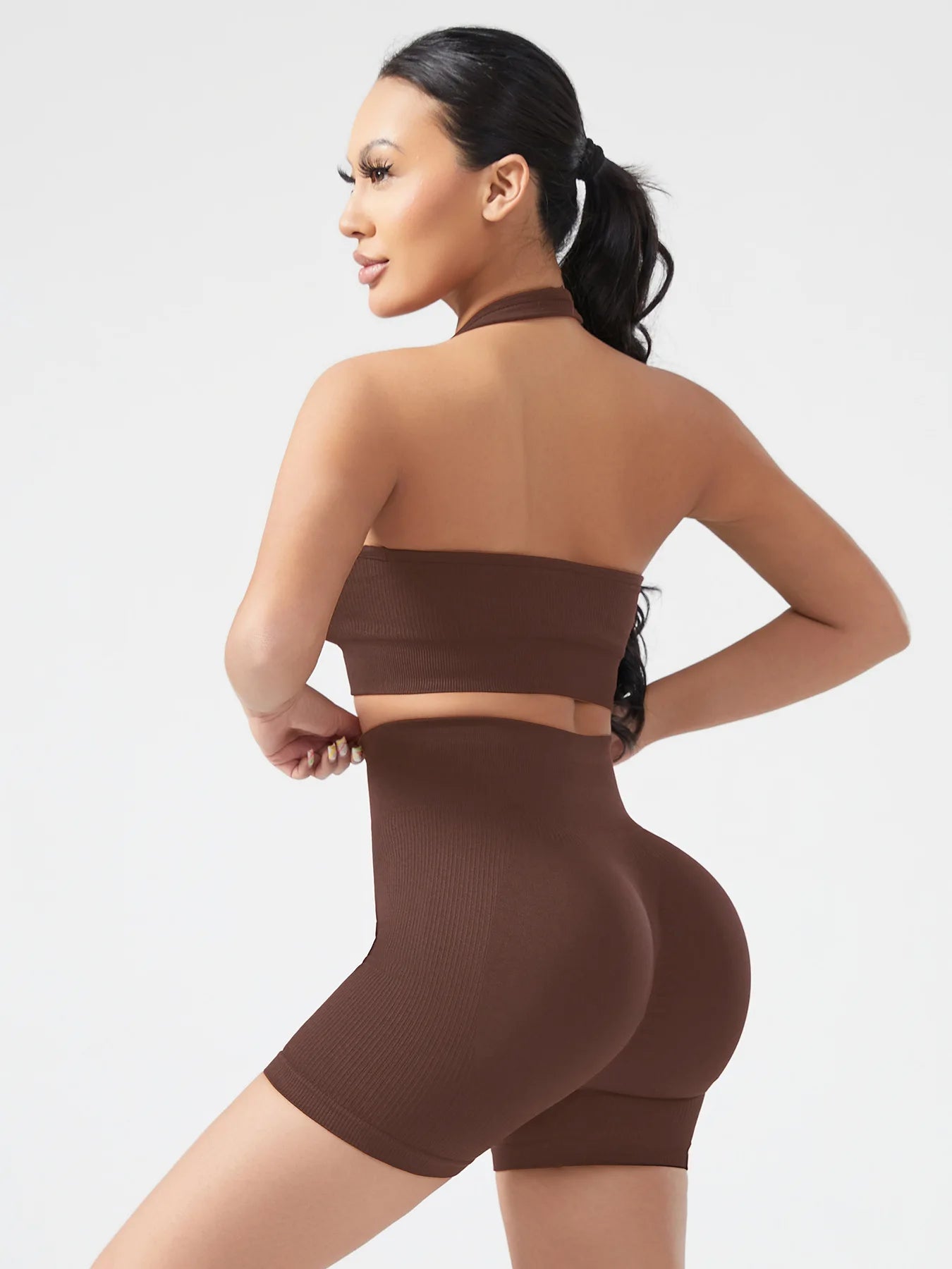 Cadore Ribbed Backless Set – Sports Bra & Hip-Lifting Shorts