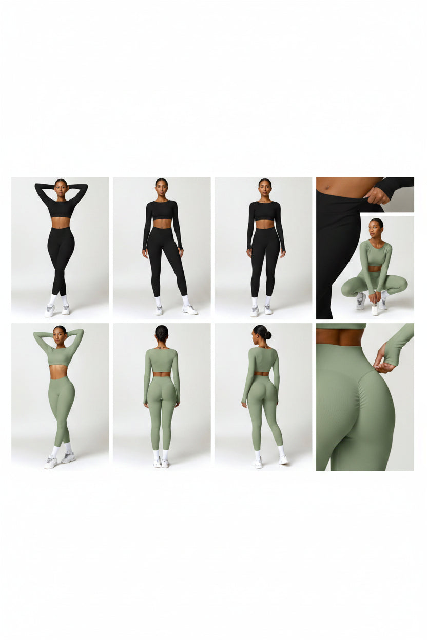 Cadore Long Sleeve Yoga Set – Leggings & Crop Top