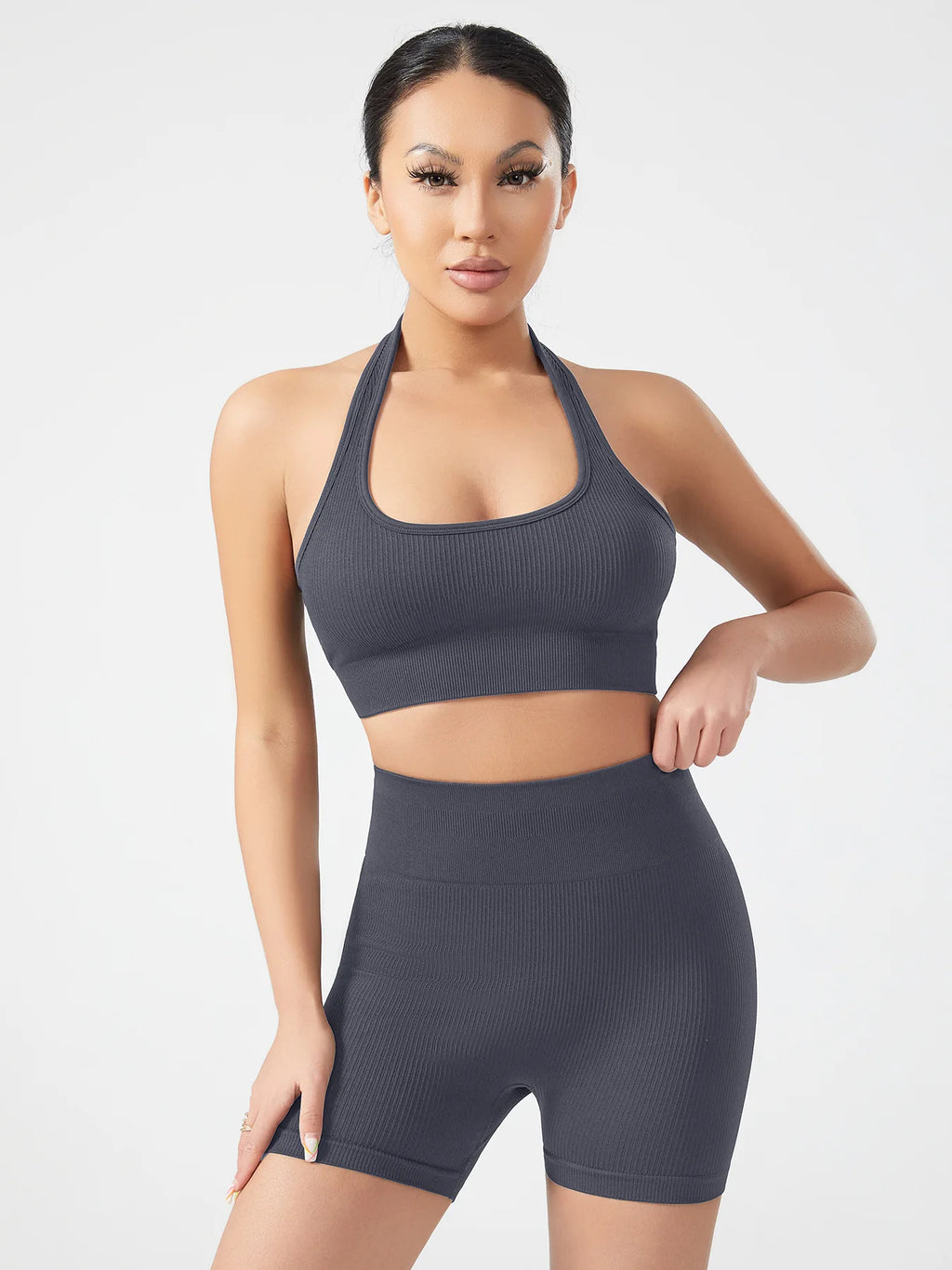 Cadore Ribbed Backless Set – Sports Bra & Hip-Lifting Shorts