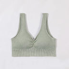 Green ribbed tank top on a white background