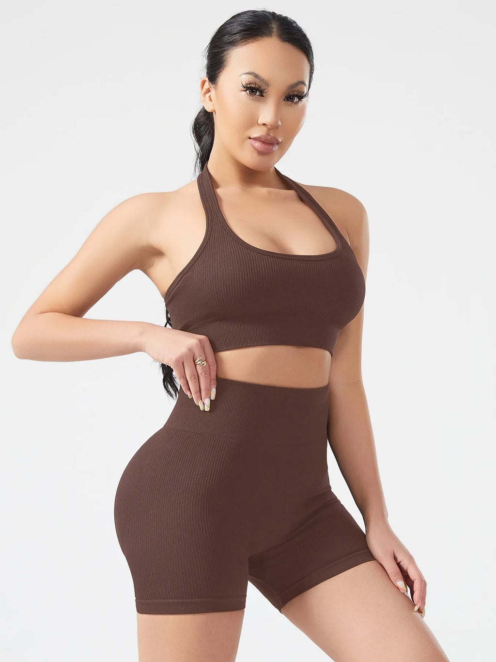 Cadore Ribbed Backless Set – Sports Bra & Hip-Lifting Shorts