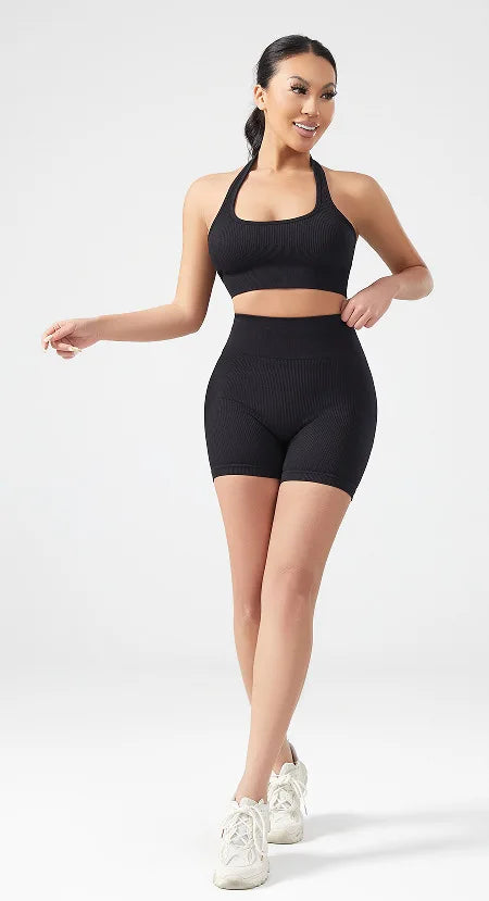 Cadore Ribbed Backless Set – Sports Bra & Hip-Lifting Shorts