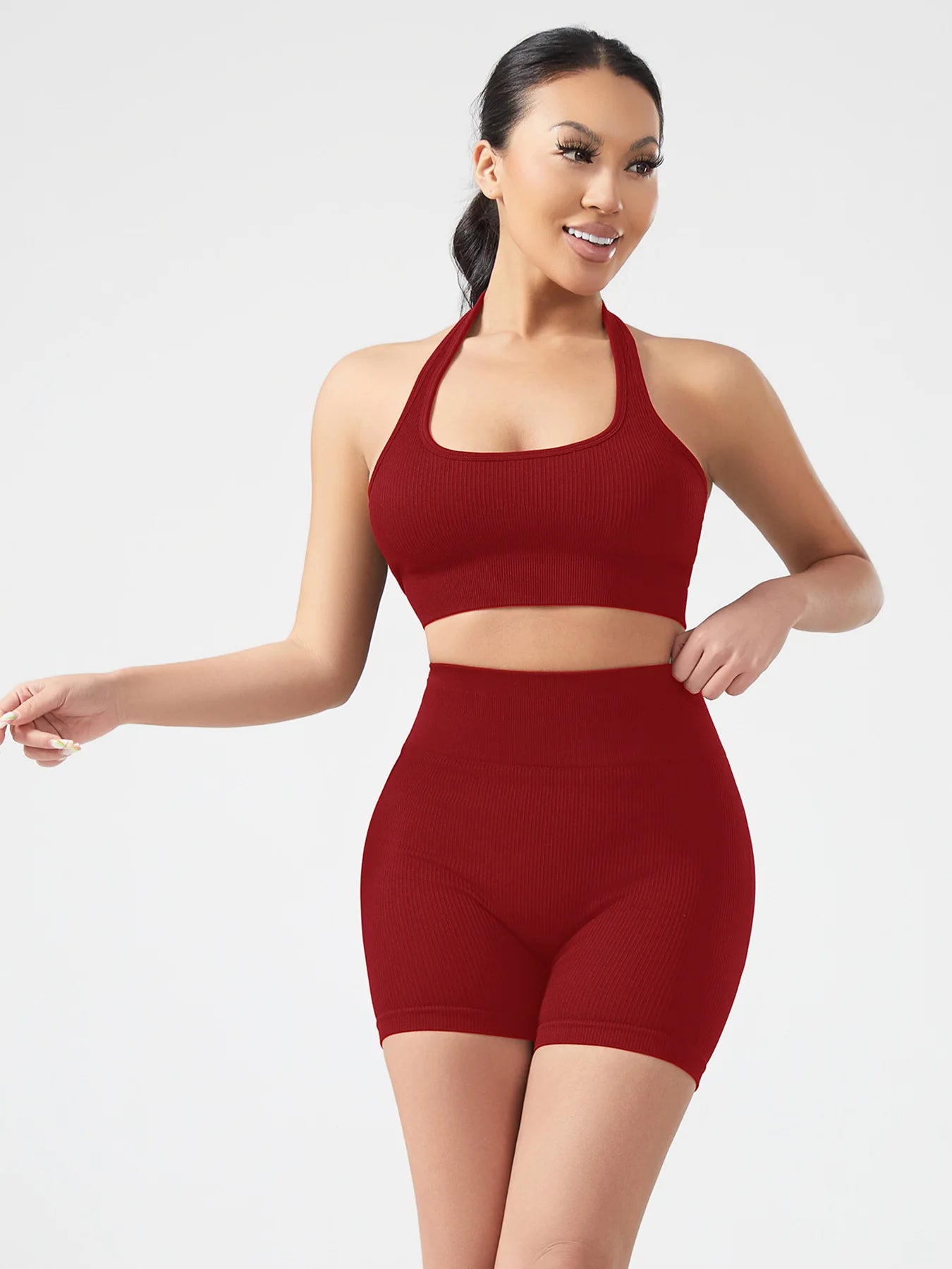 Cadore Ribbed Backless Set – Sports Bra & Hip-Lifting Shorts