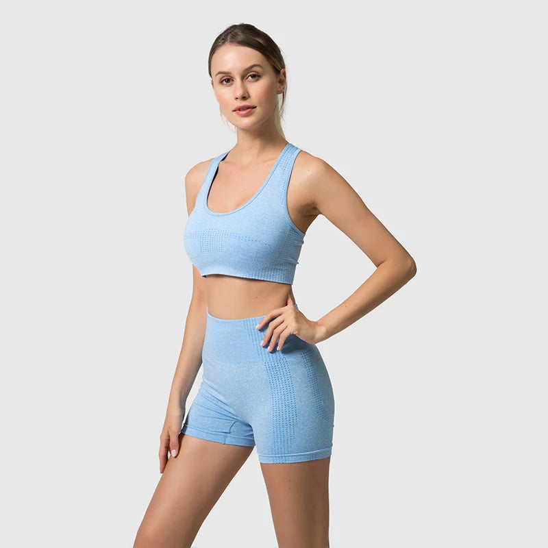 Cadore Seamless Ribbed Set – Yoga Top & High-Waist Shorts