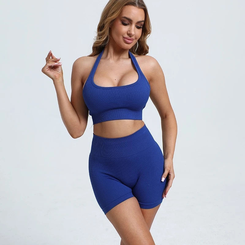 Cadore Ribbed Backless Set – Sports Bra & Hip-Lifting Shorts