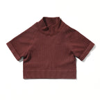 Brown ribbed turtleneck sweater on a white background
