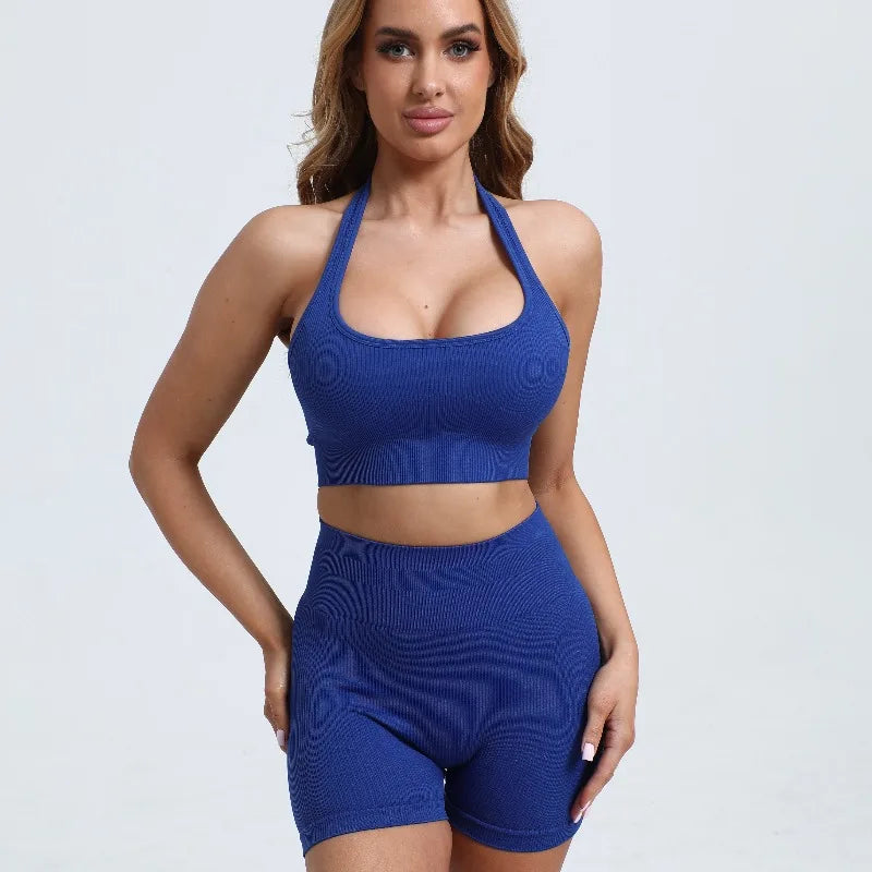 Cadore Ribbed Backless Set – Sports Bra & Hip-Lifting Shorts