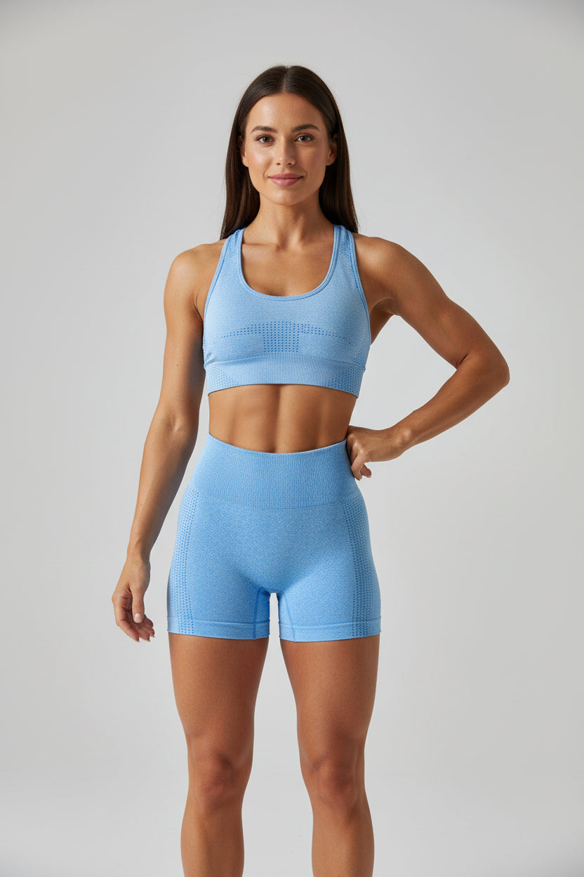 Cadore Seamless Ribbed Set – Yoga Top & High-Waist Shorts