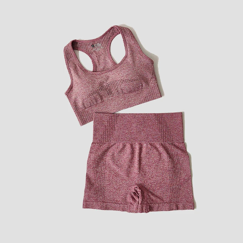 Cadore Seamless Ribbed Set – Yoga Top & High-Waist Shorts