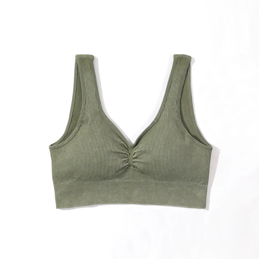 Green ribbed tank top on a white background