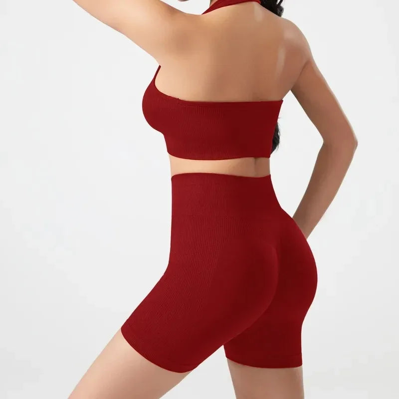 Cadore Ribbed Backless Set – Sports Bra & Hip-Lifting Shorts