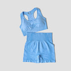 Cadore Seamless Ribbed Set – Yoga Top & High-Waist Shorts