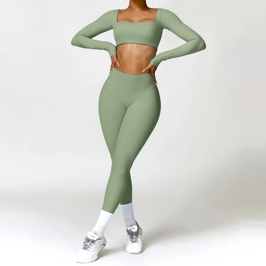 Cadore Long Sleeve Yoga Set – Leggings & Crop Top