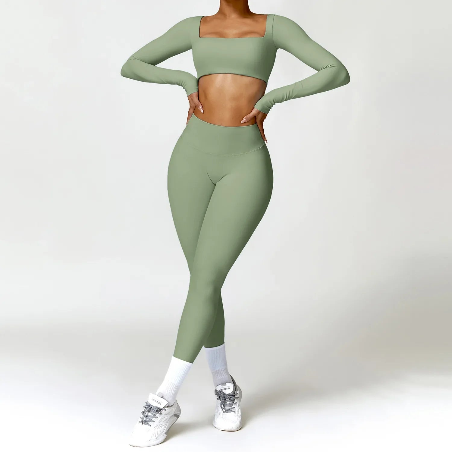 Cadore Long Sleeve Yoga Set – Leggings & Crop Top