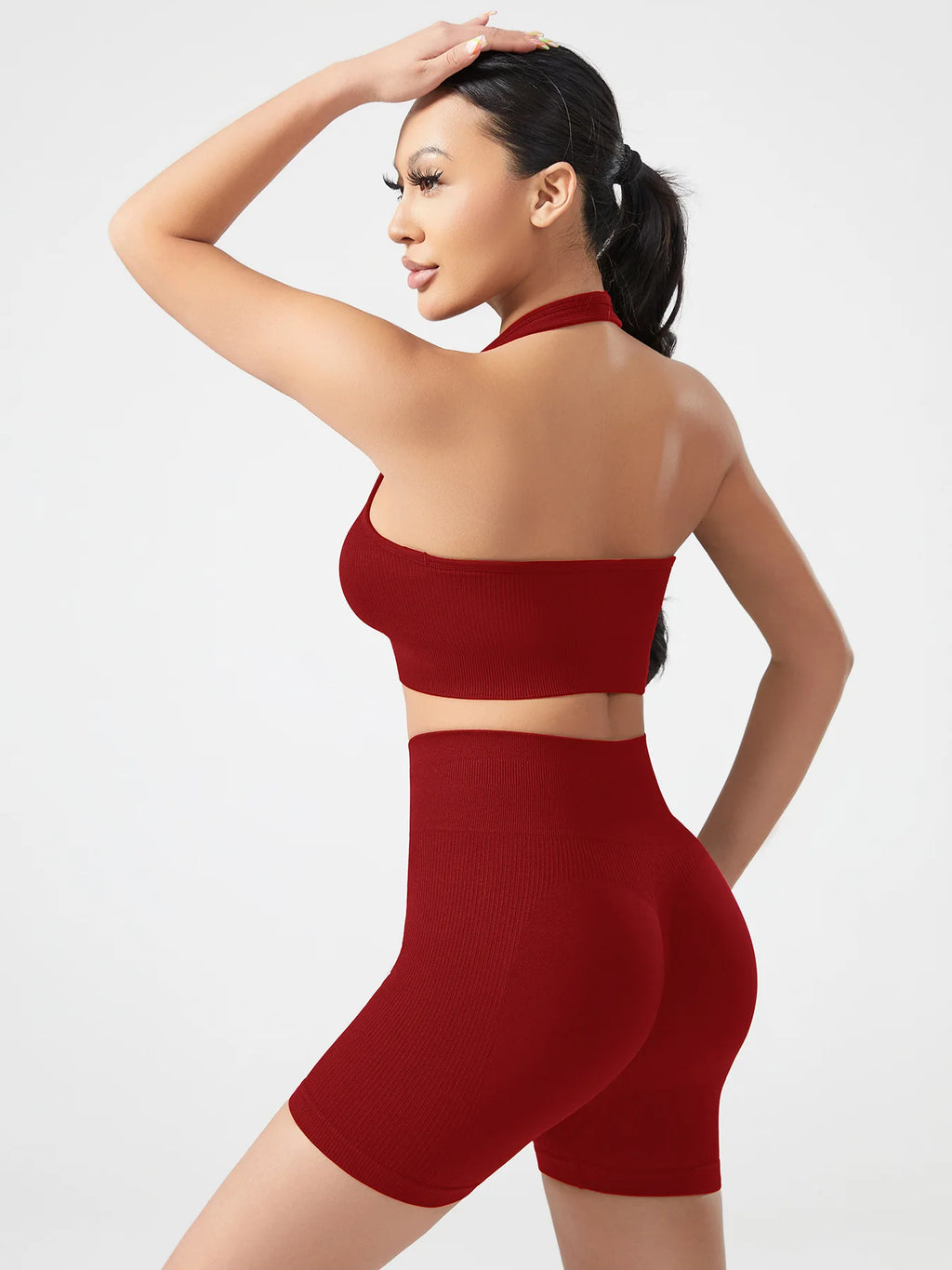 Cadore Ribbed Backless Set – Sports Bra & Hip-Lifting Shorts