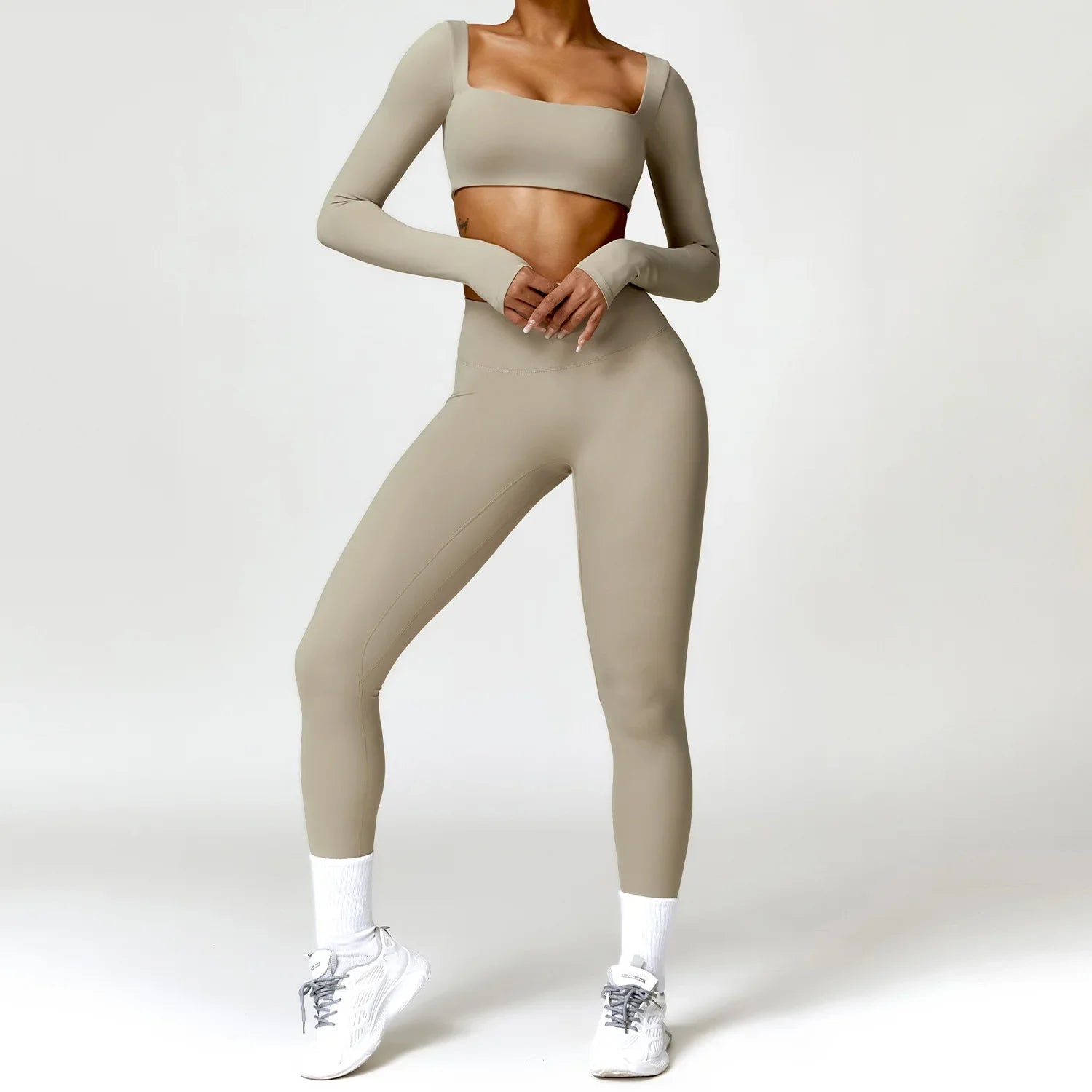 Cadore Long Sleeve Yoga Set – Leggings & Crop Top