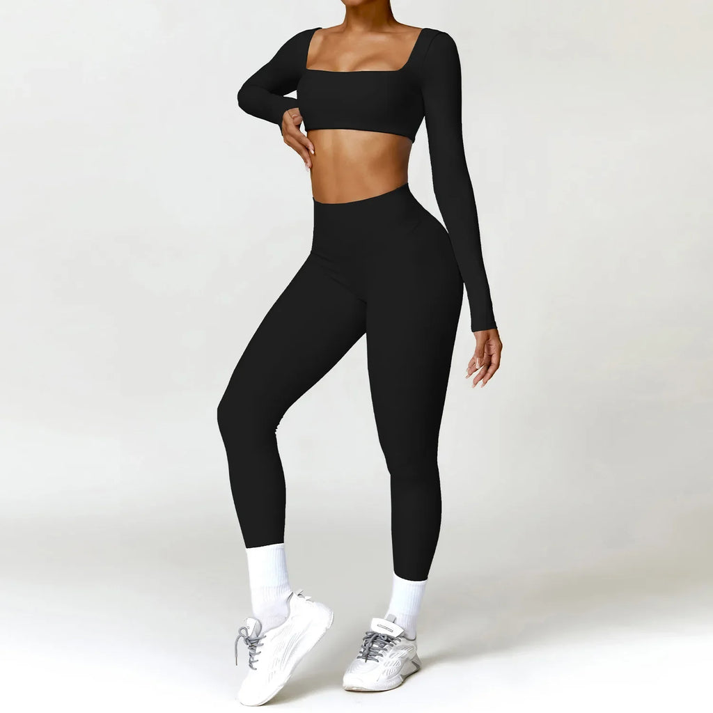 Cadore Long Sleeve Yoga Set – Leggings & Crop Top