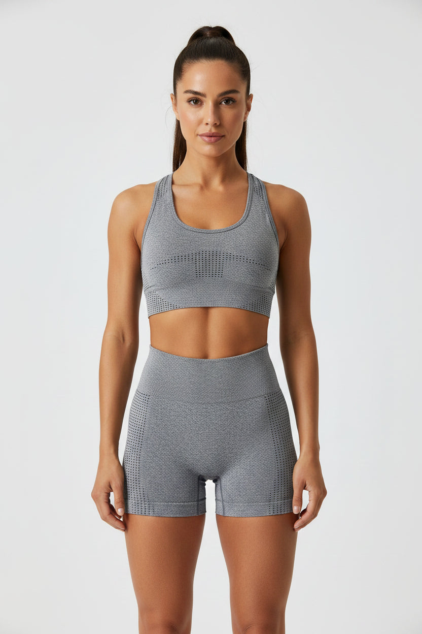 Cadore Seamless Ribbed Set – Yoga Top & High-Waist Shorts