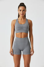 Cadore Seamless Ribbed Set – Yoga Top & High-Waist Shorts