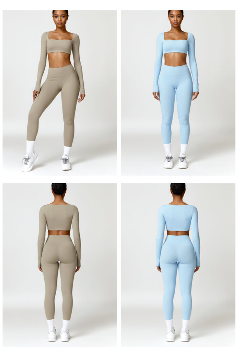 Cadore Long Sleeve Yoga Set – Leggings & Crop Top