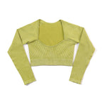 Green ribbed long-sleeve crop top on a white background