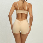 Cadore Seamless Fitness Set – Padded Crop Top & High-Waist Shorts