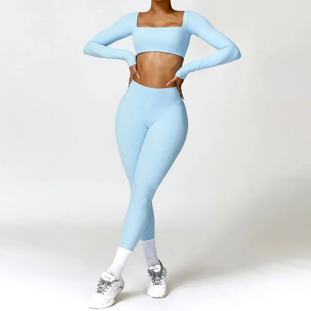 Cadore Long Sleeve Yoga Set – Leggings & Crop Top