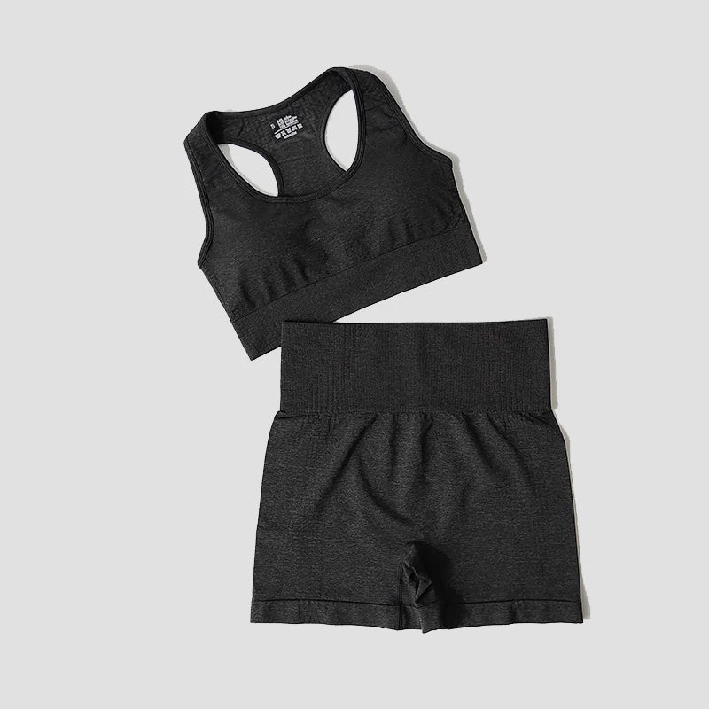 Cadore Seamless Ribbed Set – Yoga Top & High-Waist Shorts